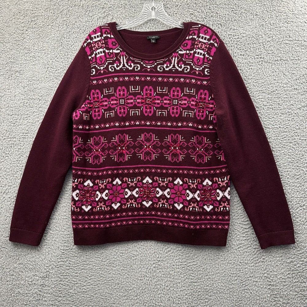 Talbots Fair Isle Jeweled‎ Knit Sweater Wool Blend Preppy Women's XL Petite